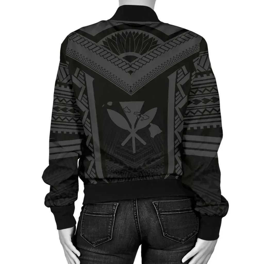 Alohawaii Jacket - Hawaiian Kanaka Polynesian Womens Bomber Jacket Active Grey - AH - J77