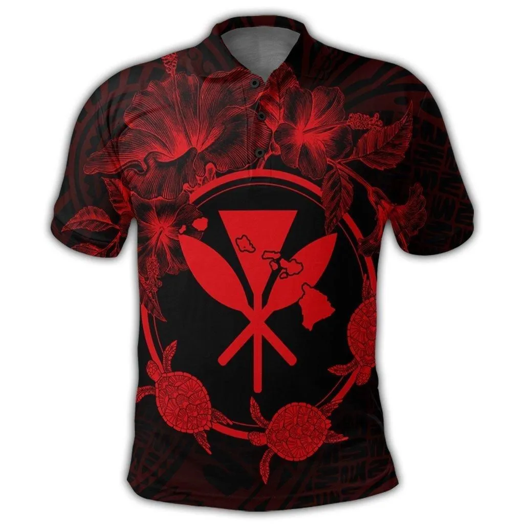 Hawaii Kanaka Turtle Hibiscus Polynesian Polo Shirt - Anthea Style Red