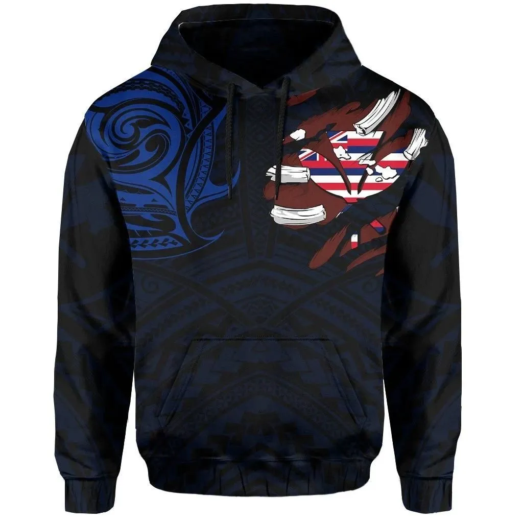 Alohawaii Clothing - Hoodie Hawaiian Kanaka Heart Tattoo Blue AH J1
