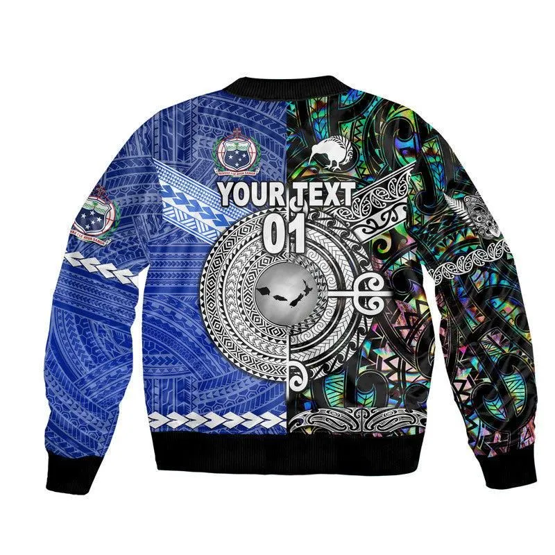 (Custom Personalised) Samoa And New Zealand Bomber Jacket Together - Paua Shell LT8