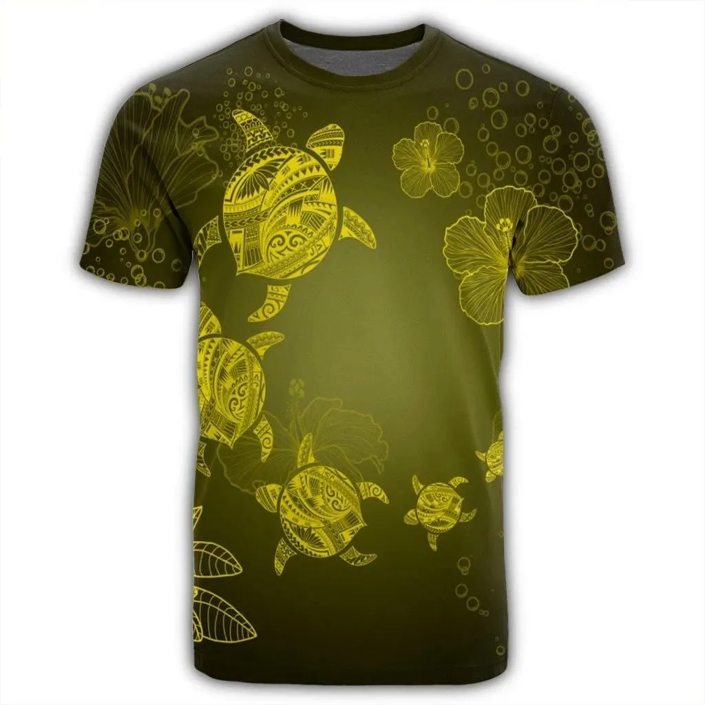Alohawaii Tee - Hawaiian Plumeria Hibiscus Turtle Under Sea Polynesian T-Shirt Yellow AH - J7R