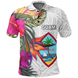 Guam Polo Shirt Polynesian Hibiscus White Pattern