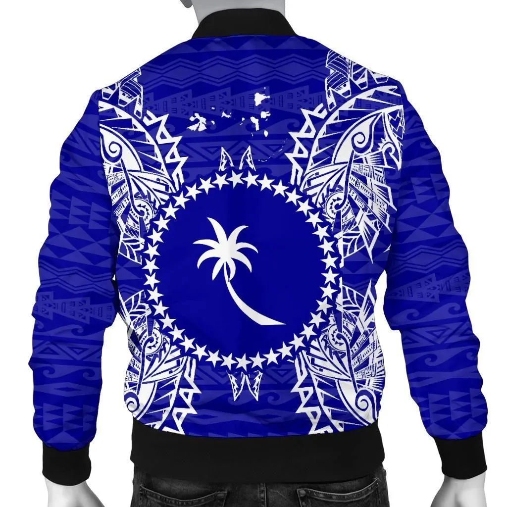 Chuuk Polynesian Mens Bomber Jacket Map Blue