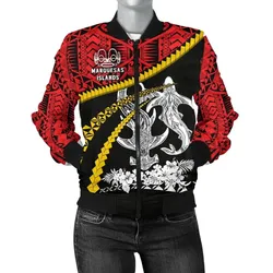 Marquesas Islands Shark Polynesian Women Bomber Jacket - Road to Hometown K4