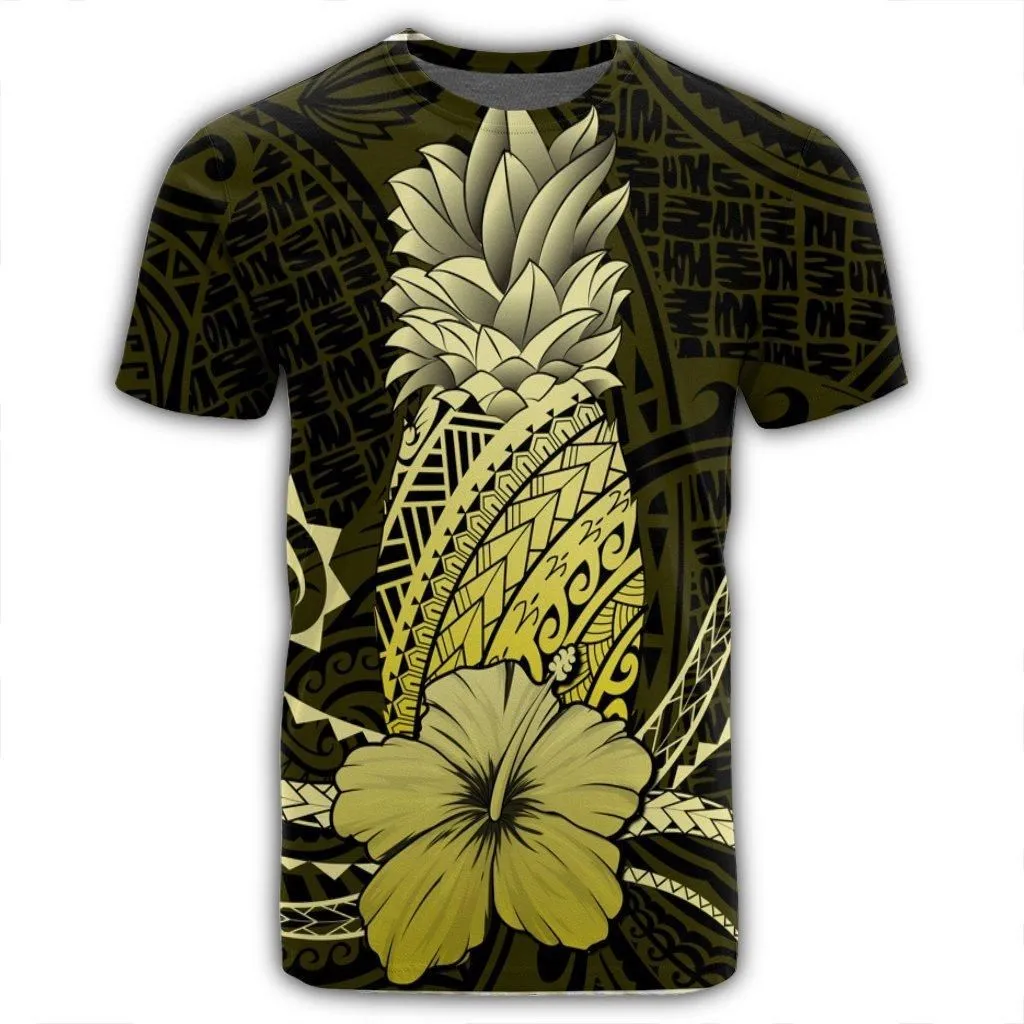 Hawaii Polynesian Pineapple Hibiscus T-Shirt - Yellow - AH