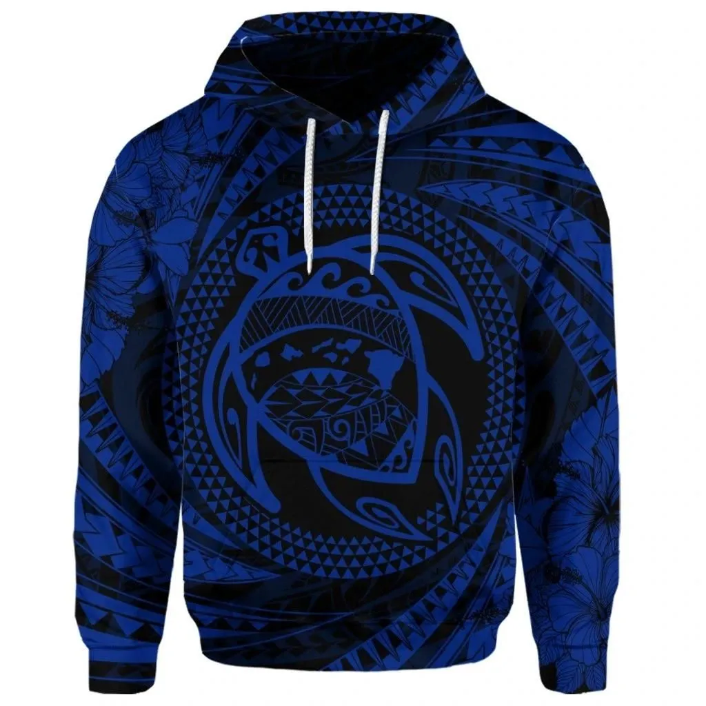 Alohawaii Hoodie - (Personalised) Hawaiian Kanaka Honu Hibiscus Tornando Polynesian Blue Hoodie - AH - JR