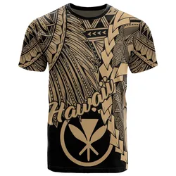 Hawaii Polynesian T-Shirt - Tribal Wave Tattoo Gold