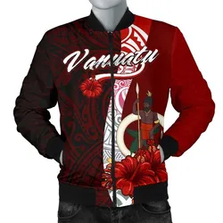 Vanuatu Polynesian Mens Bomber Jacket - Coat Of Arm With Hibiscus