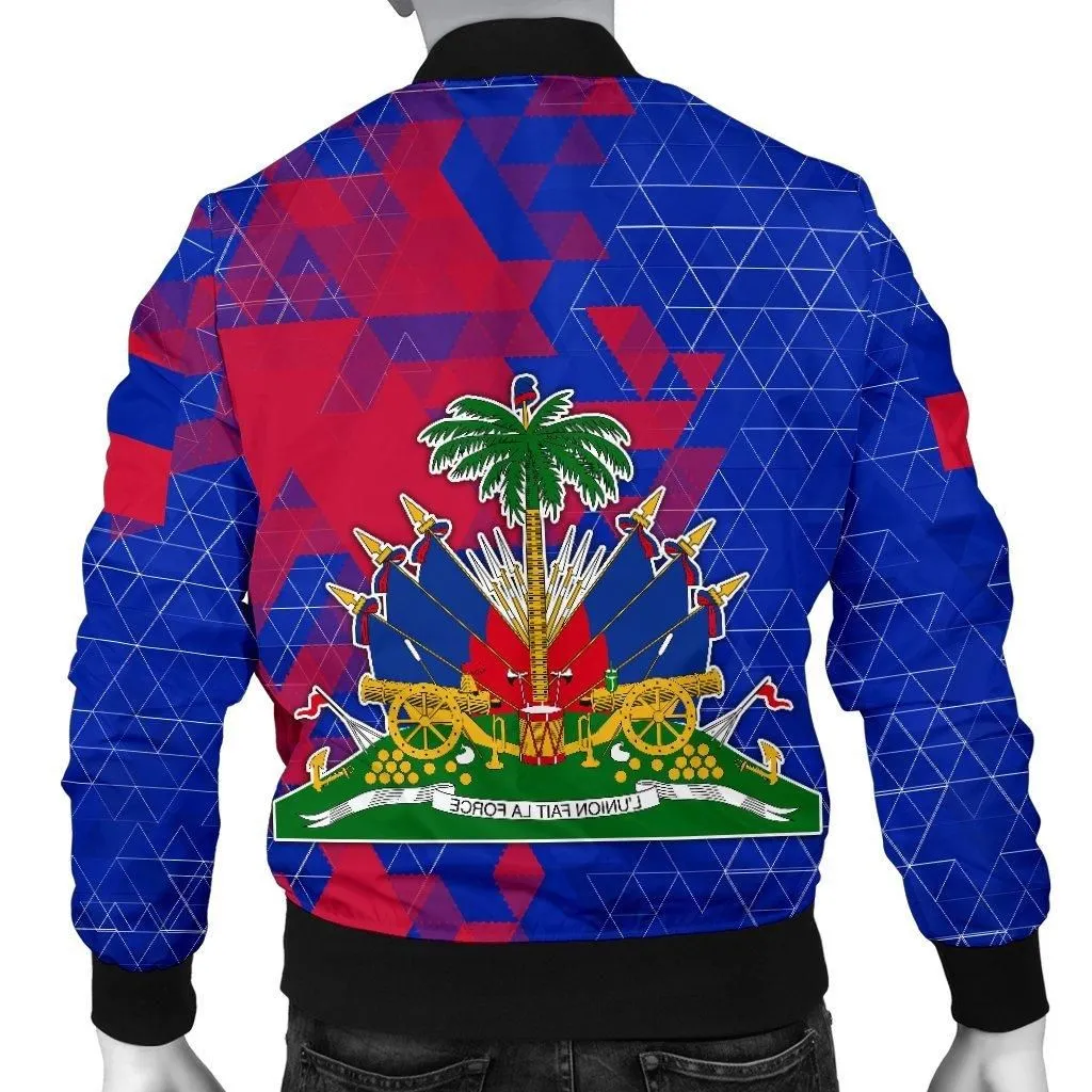 Haiti Mens Bomber Jacket - National Flag Polygon Style
