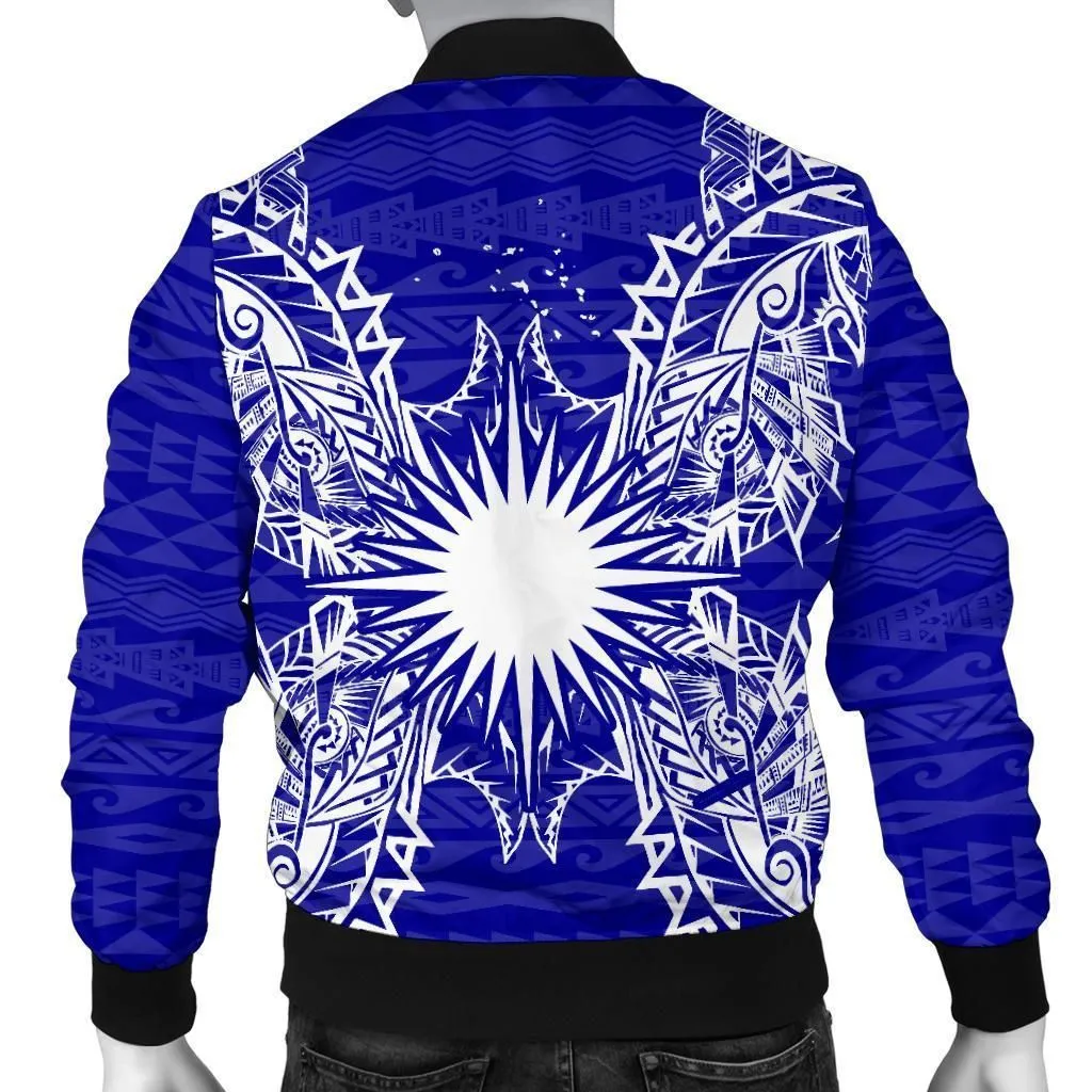 Marshall Islands Polynesian Mens Bomber Jacket Map Blue