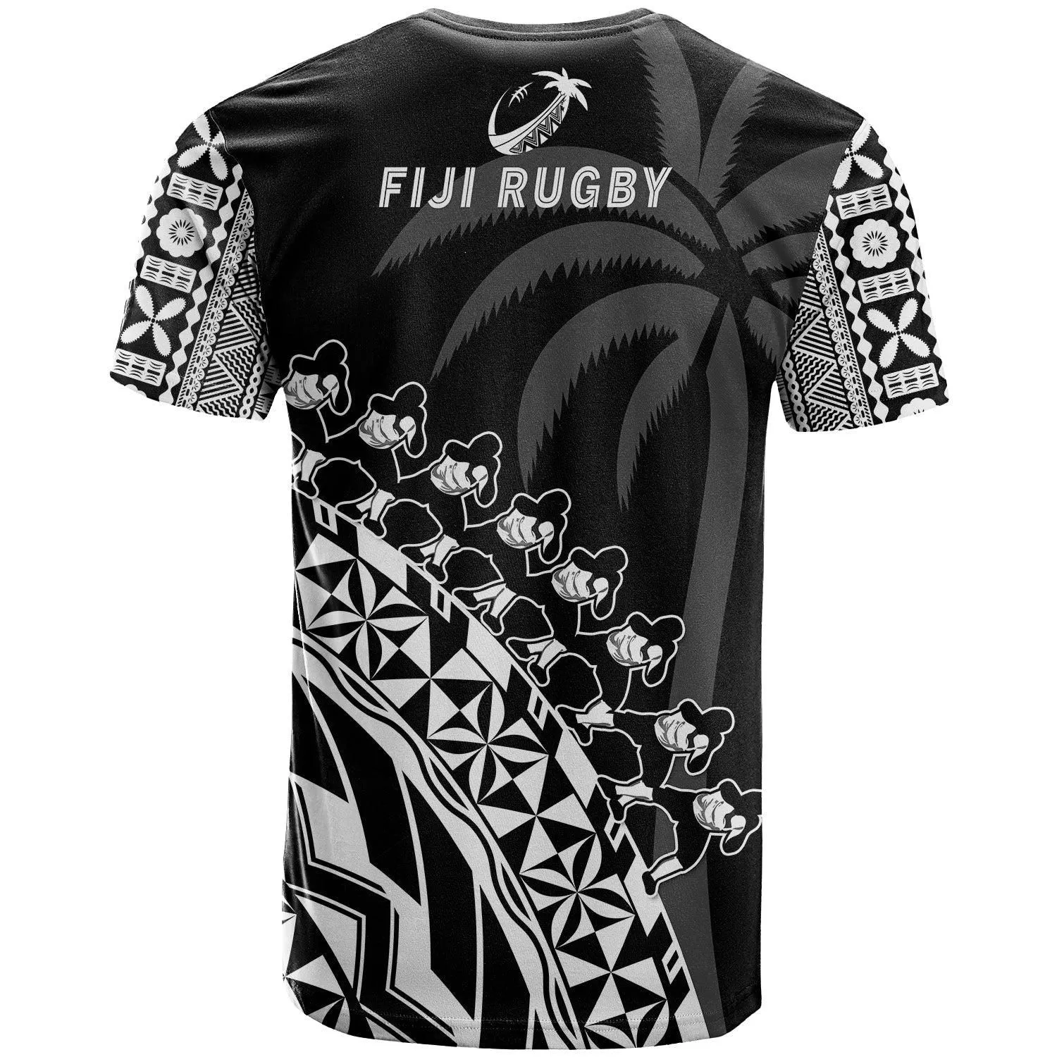 Fiji Rugby T Shirt Fijian Cibi Dance Tapa Pattern Black LT14