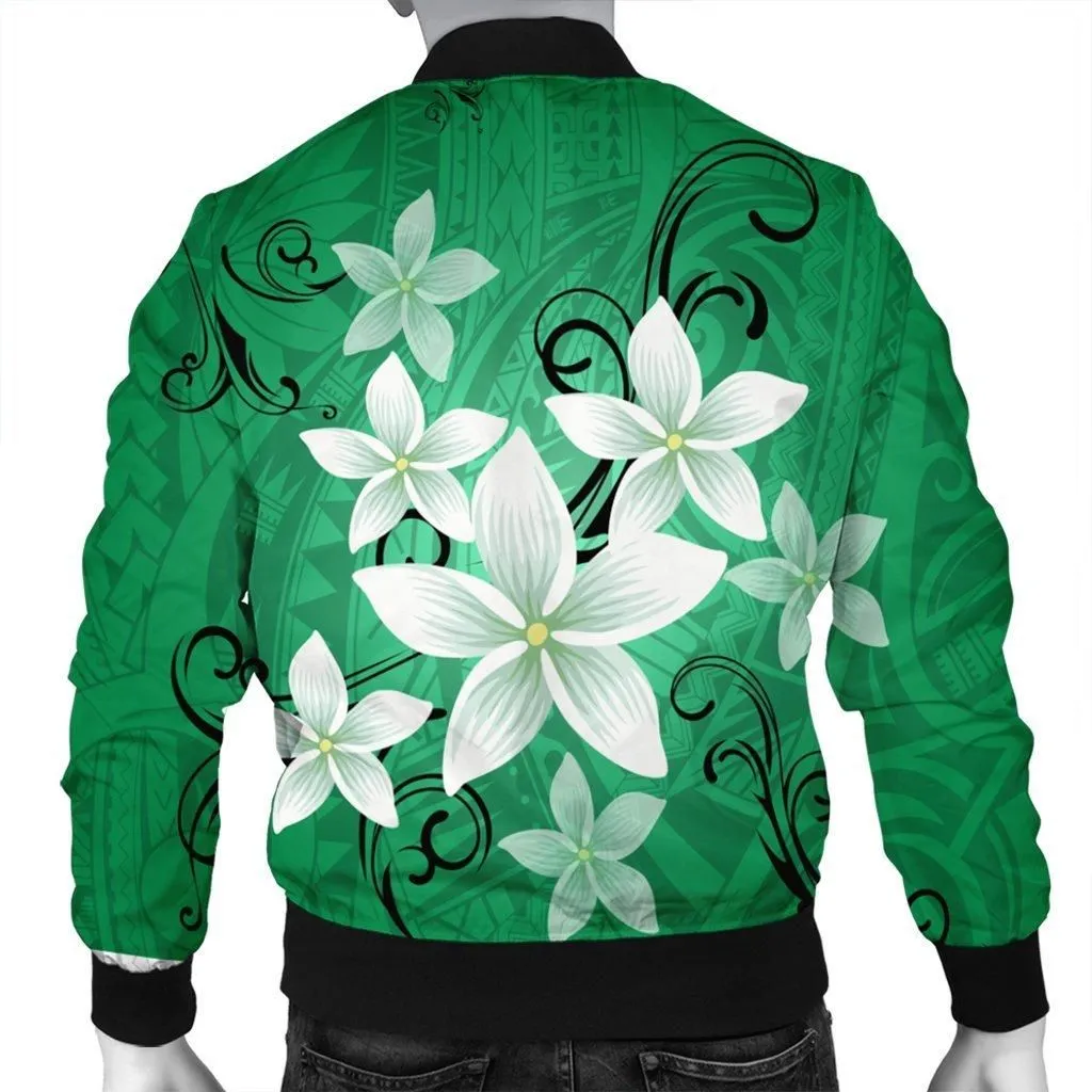 Hawaiian Plumeria Polynesian Bomber Jacket - Green - AH