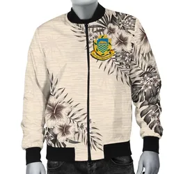 Tuvalu Mens Bomber Jacket - The Beige Hibiscus