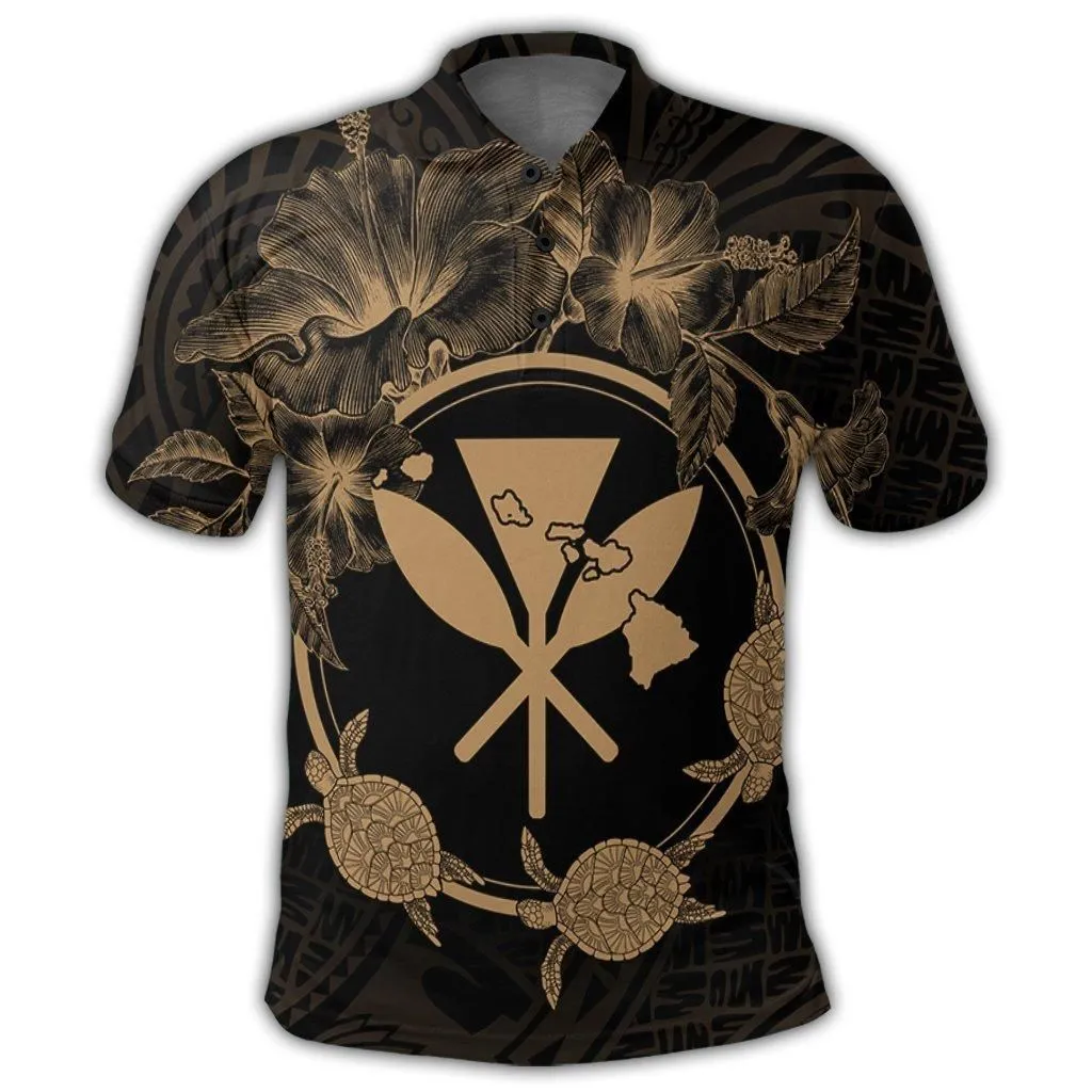 Hawaii Kanaka Turtle Hibiscus Polynesian Polo Shirt - Anthea Style Gold - AH