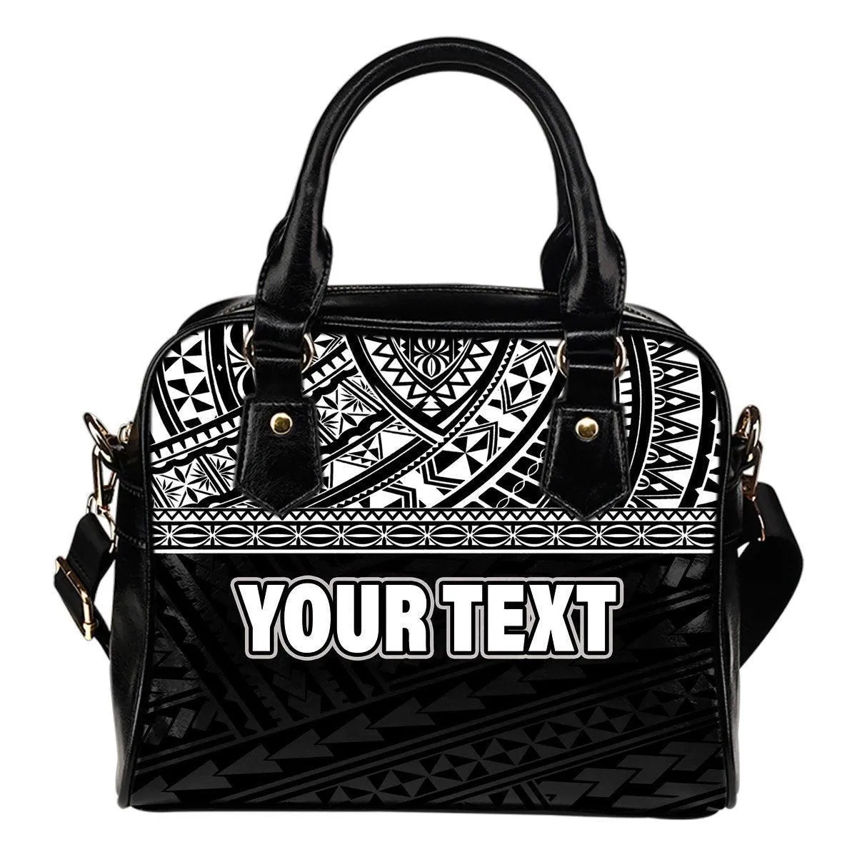 Polynesian Custom Personalised Shoulder Handbag - Black Style