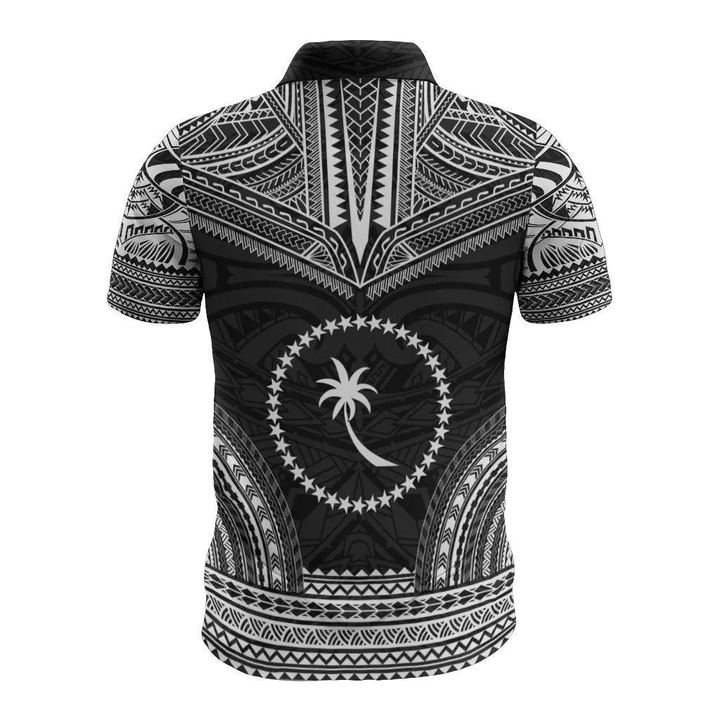 Chuuk Polo Shirt - Chuuk Flag Polynesian Chief Tattoo Black Version
