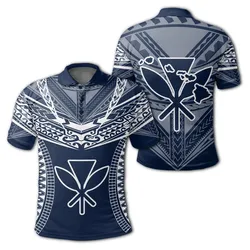 Hawaiian Kanaka Map Football Jersey Polo Shirt - Blue and White - Roger Style