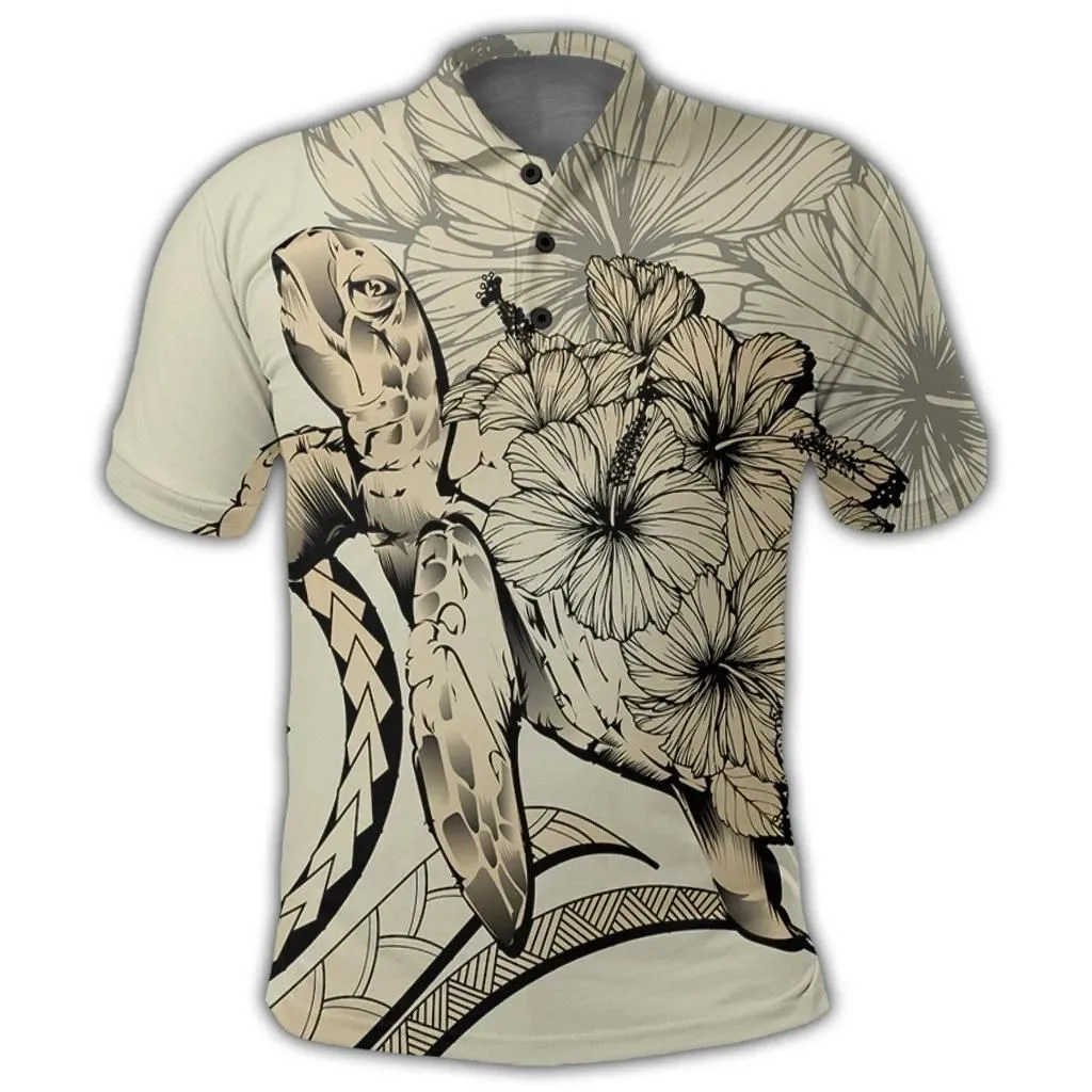 Alohawaii Shirt - Hawaii Turtle Hibiscus Polynesian Vintage Polo Shirt - Beige - AH - J4R