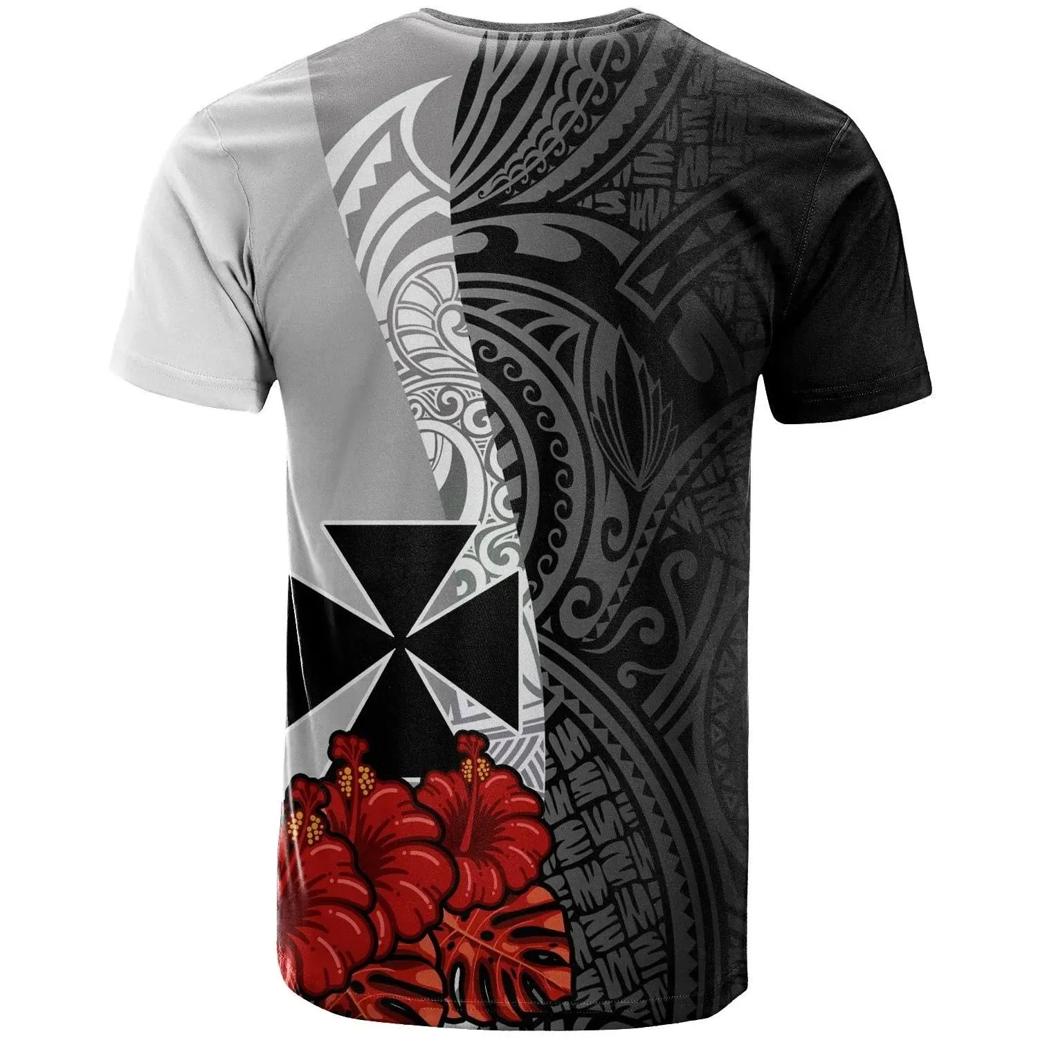 Wallis and Futuna Polynesian Custom Personalised T-Shirt - Coat Of Arms With Hibiscus White - BN12