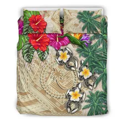 FamilyGater Bedding Set - Cover and Pillow Cases Chuuk - Hibiscus Turtle Tattoo Beige A02