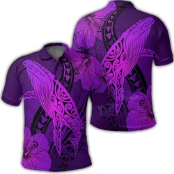 Hawaiian Map Whale Swim Hibiscus Polynesian Polo Shirt - Purple - AH