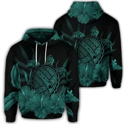 Hawaiian Map Turtle Hibiscus Polynesian Hoodie - Turquoise