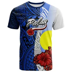 Palau Polynesian T-shirt - Coat Of Arm With Hibiscus Blue - BN12
