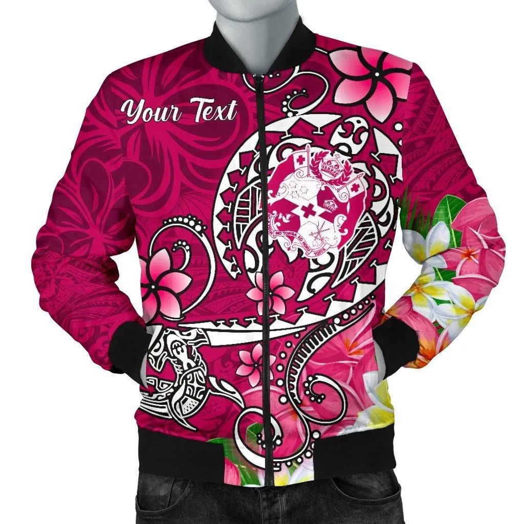 Tonga Custom Personalised Mens Bomber Jacket - Turtle Plumeria (Pink)