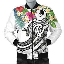 YAP Polynesian Mens Bomber - Summer Plumeria (White)
