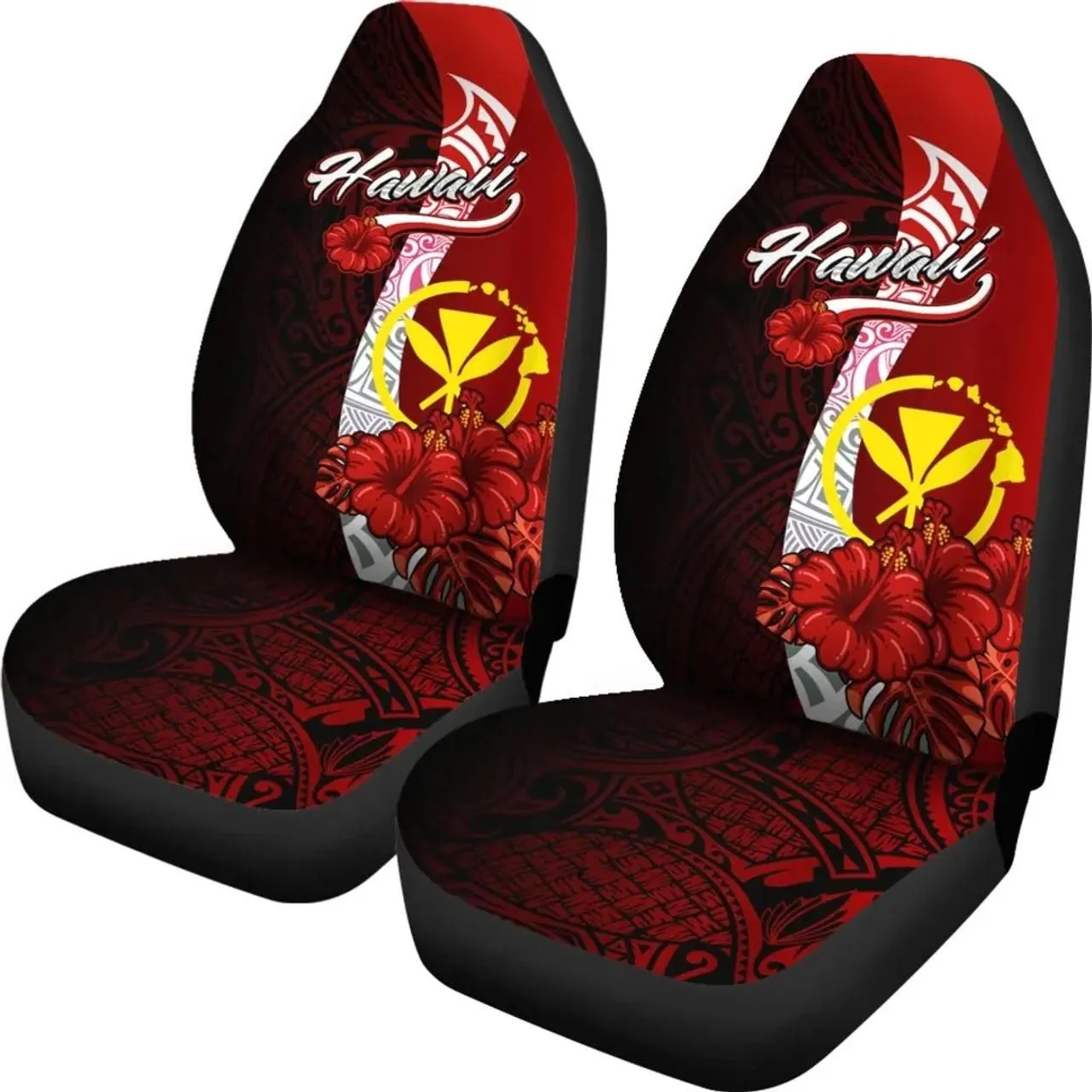 Hawaii Polynesian Car Seat Covers - Coat Of Arm With Hibiscus