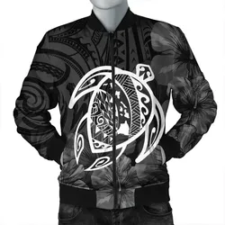 FamilyGater Jacket - Hawaiian Map Turtle Kanaka Hibiscus Polynesian Bomber Jacket - White - AH - J4R