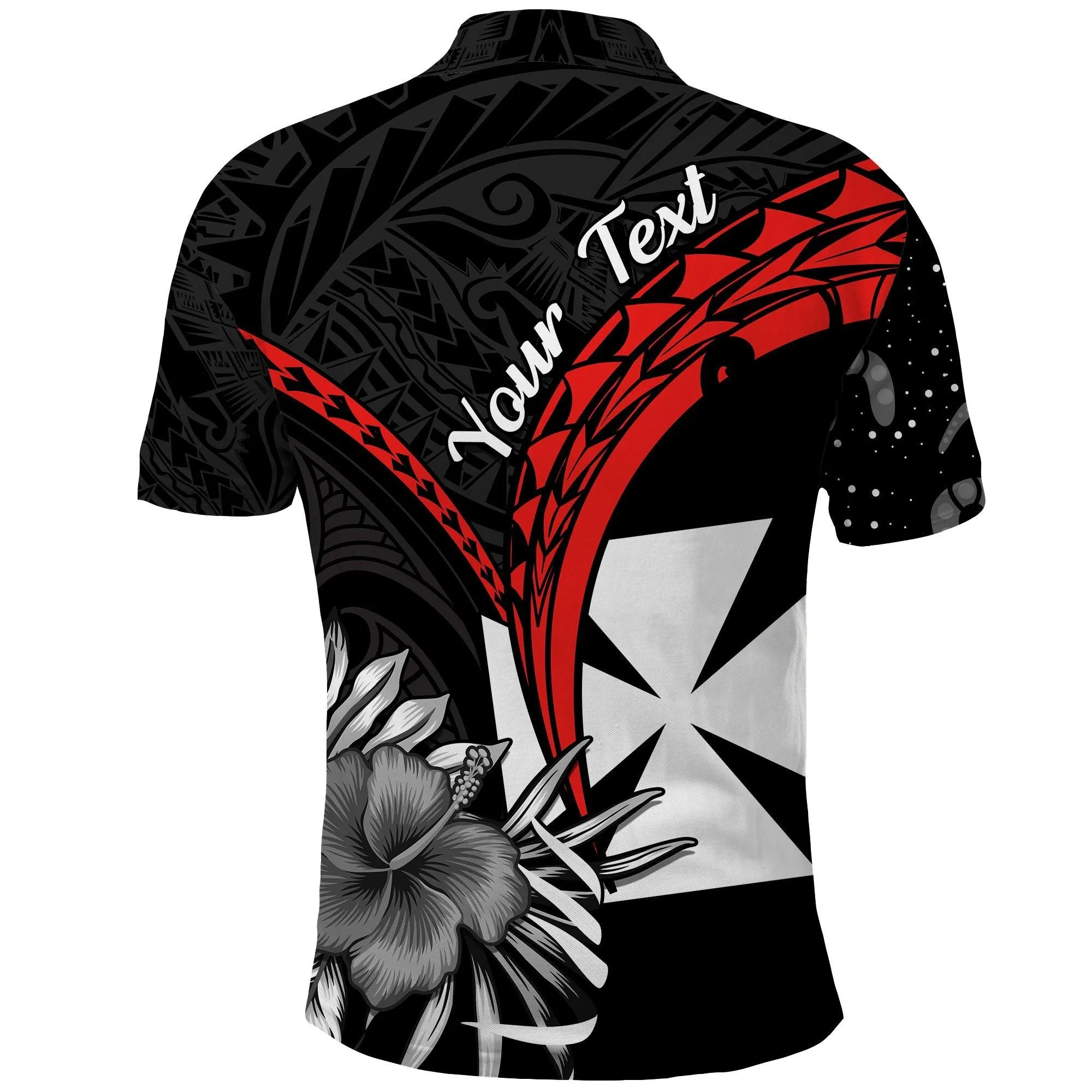 (Custom Personalised) Wallis et Futuna Polo Shirt Polynesian Pattern and Hibiscus Flowers Version Black LT13