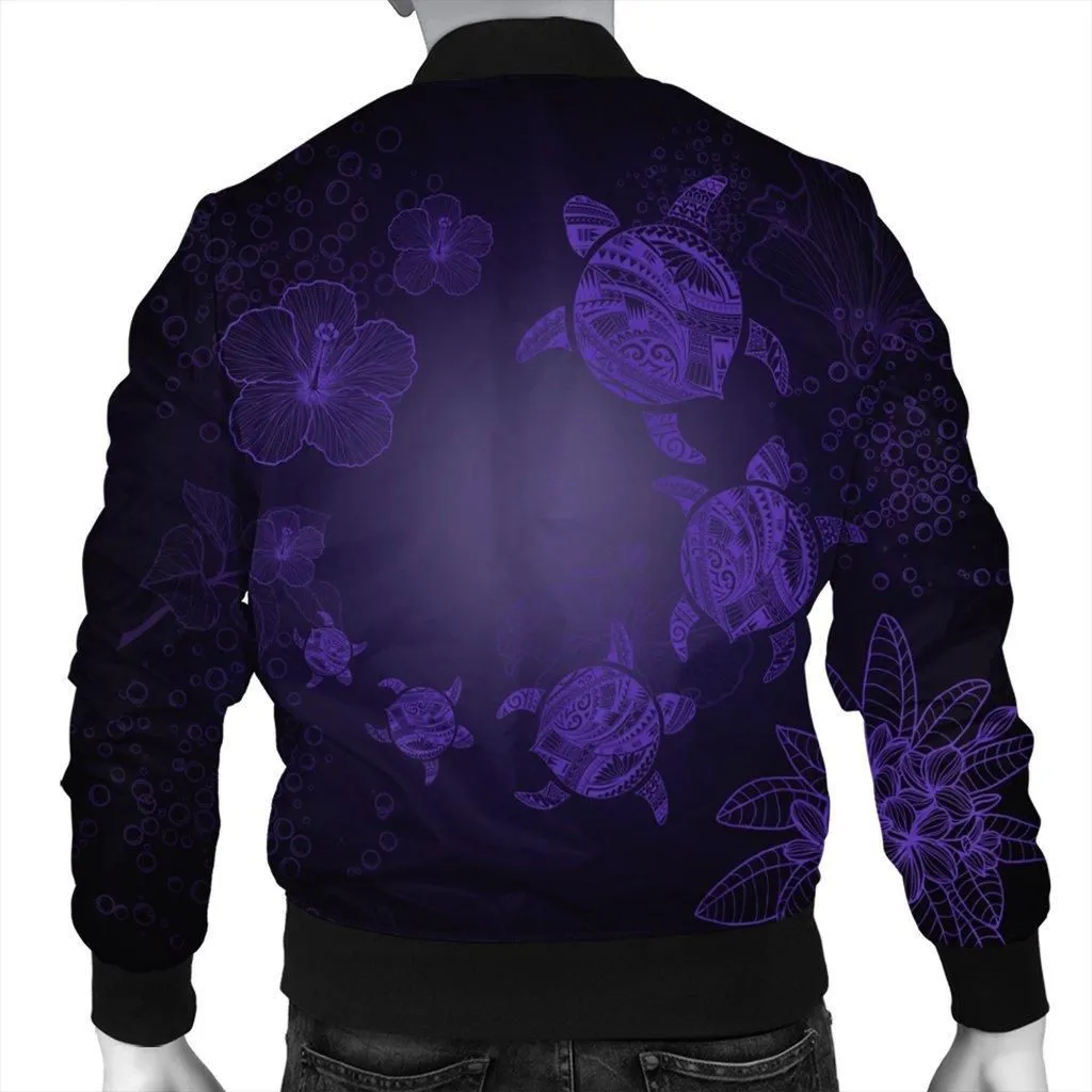 Hawaiian Plumeria Hibiscus Turtle Under Sea Polynesian Bomber Jacket Purple AH