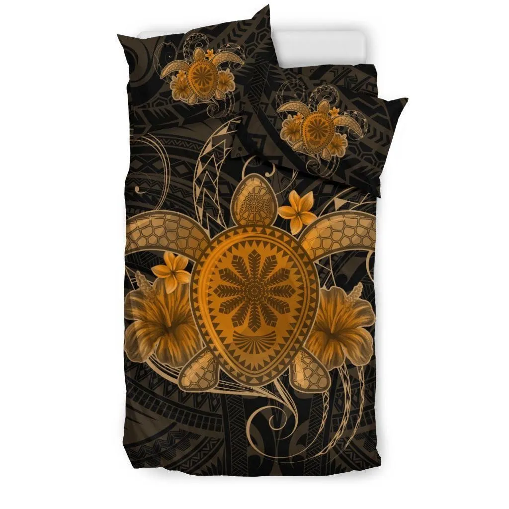 FamilyGater Bedding Set - Cover and Pillow Cases Hawaii Turtle Hibiscus Polynesian - Full Style - Gold - AH J4