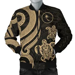 Chuuk Micronesian Men Bomber Jacket - Gold Tentacle Turtle