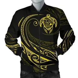 Hawaii Turtle Map Polynesian Mens Bomber Jacket - Yellow - Frida Style