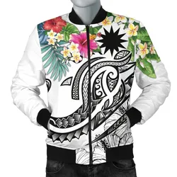 Nauru Polynesian Mens Bomber Jacket - Summer Plumeria White