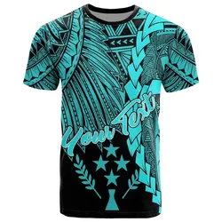 Kosrae Micronesia Custom Personalised T Shirt - Tribal Wave Tattoo Neon Blue