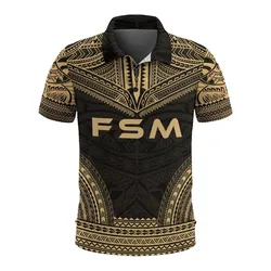 Federated States of Micronesia Polo Shirt - F S M Seal Polynesian Chief Tattoo Gold Version