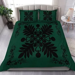 Alohawaii Home Set - Hawaiian Quilt Maui Plant And Hibiscus Pattern Bedding Set - Black Sacramento - AH J8
