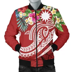 Nauru Polynesian Mens Bomber Jacket - Summer Plumeria Red