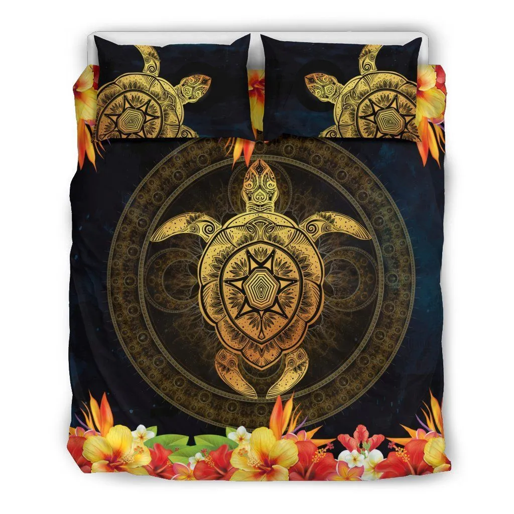 Fiji Hibiscus Turtle Golden Bedding Set Jjihk