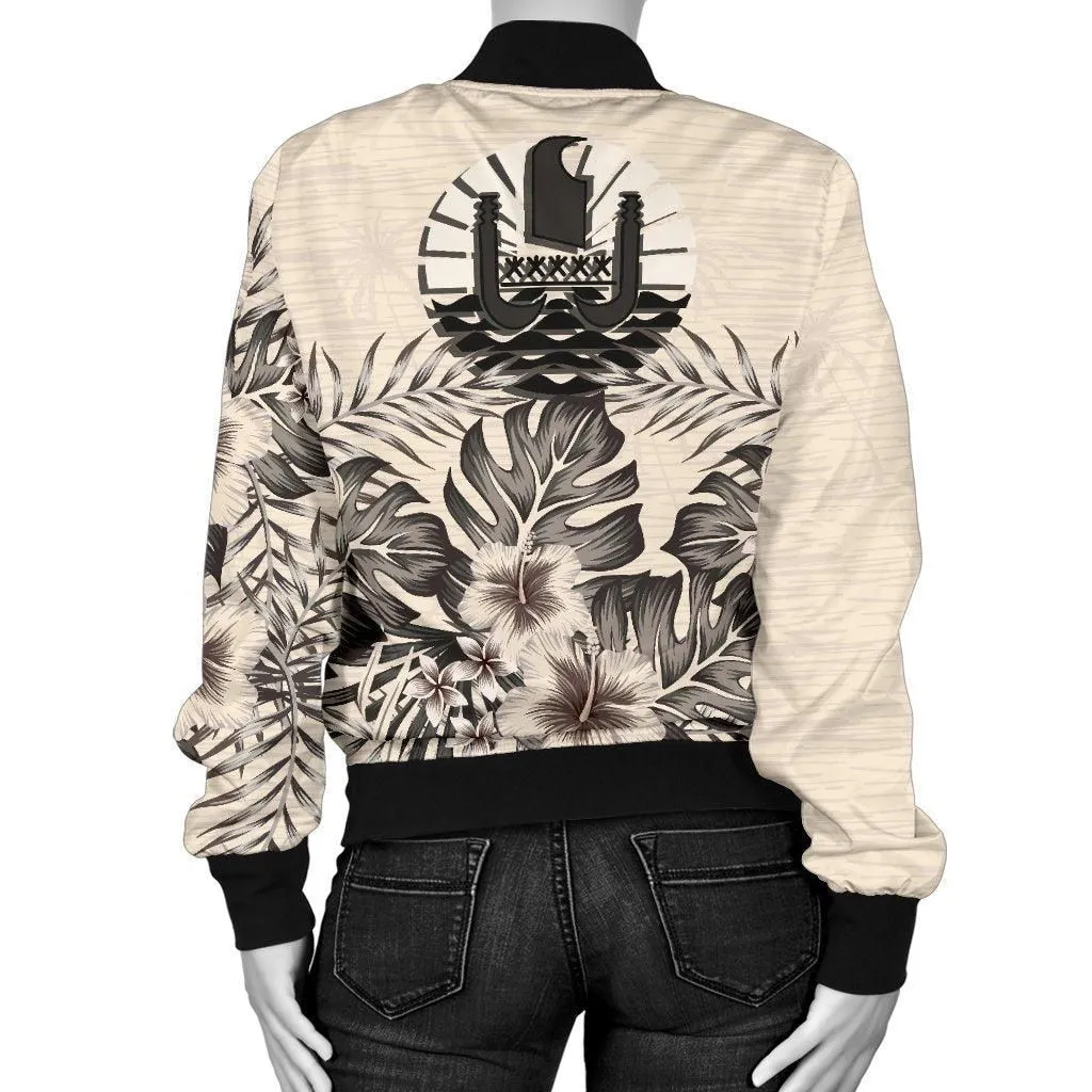 Tahiti Womens Bomber Jacket - The Beige Hibiscus