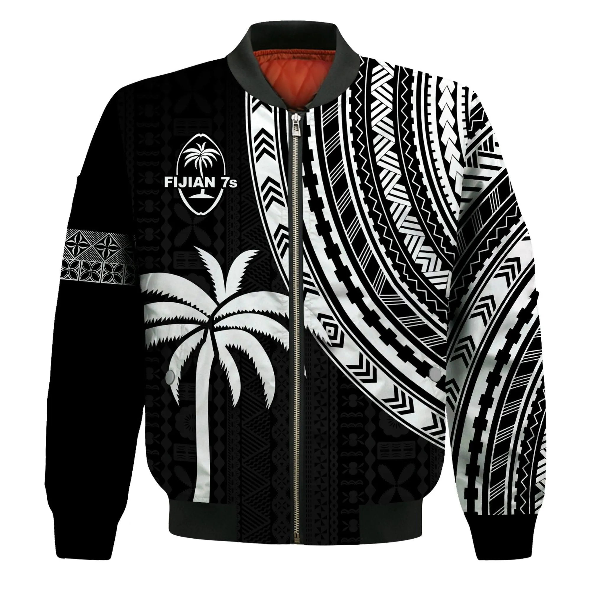 (Custom Text and Number) Fiji Rugby Sevens Bomber Jacket Fijian 7s Tapa Polynesian LT13