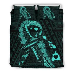 FamilyGater Bedding Set - Cover and Pillow Cases Hawaiian Map Heart Ribbon Cancer Hibiscus Polynesian - Turquoise - AH J4