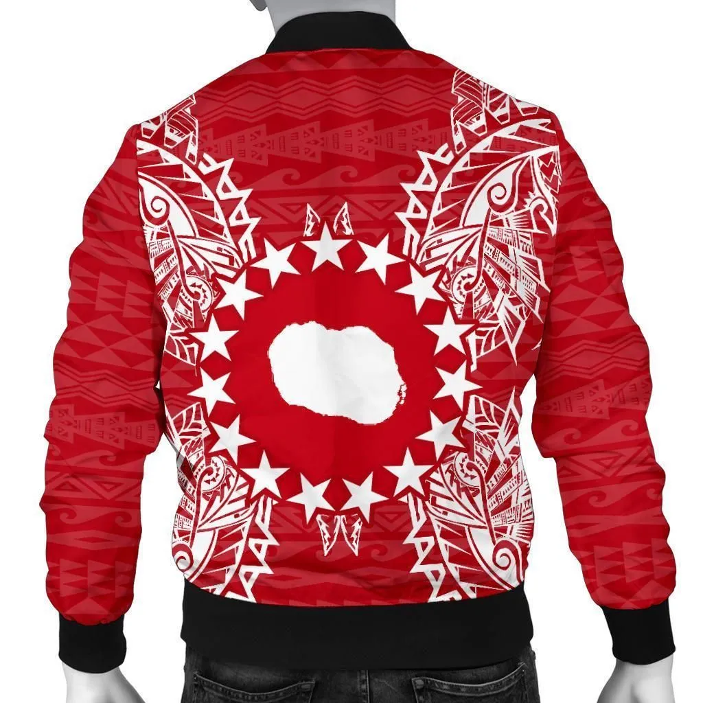 Cook Islands Polynesian Mens Bomber Jacket Map Red White