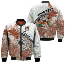 (Custom Personalised) Fiji Tapa Bomber Jacket White Fijian Masi Be Loved Hibiscus LT13