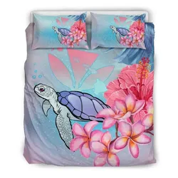 FamilyGater Home Set - Hawaii Map Kanaka Turtle Galaxy Night Plumeria Hibiscus Bedding Set - AH - J5