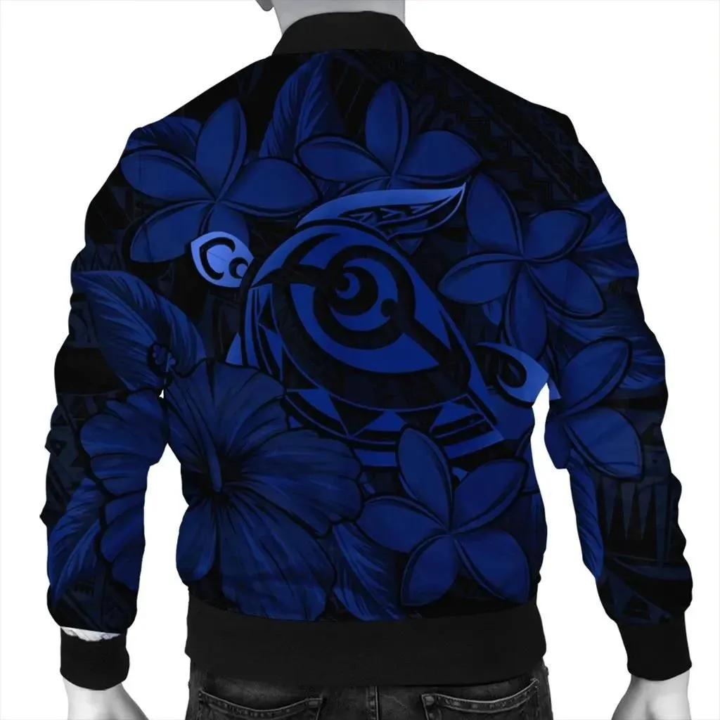 Alohawaii Jacket - Hawaiian Turtle Hibiscus Plumeria Kanaka Polynesian Bomber Jacket Blue - Soft Style - AH - J4R