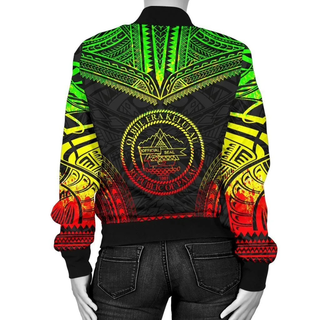 Palau Polynesian Chief Women'S Bomber Jacket - Reggae Version - Bn10